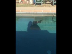 Cougar outdoors in the sunshine pool side sexy shadow play 