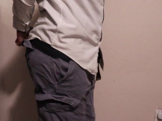 Desperate and handcuffed guy wets his_pants