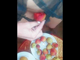 Kinky Girl Puts Fruits in her Panties and Inserting them into Pussy - Angel Fowler