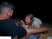 Preview 1 of Hot was on the beach at night and ended up sitting on her boyfriend's roll, afraid of someone arrivi