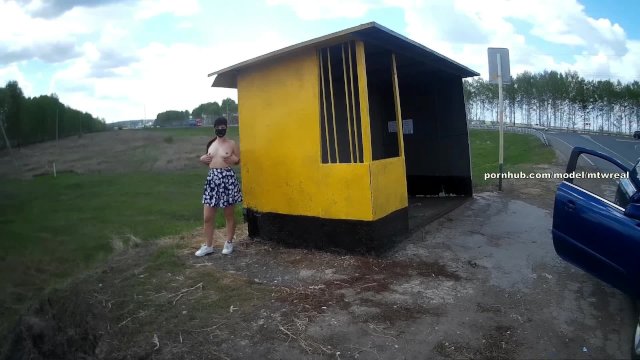 naughty exhibitionist wife fun at the bus stop