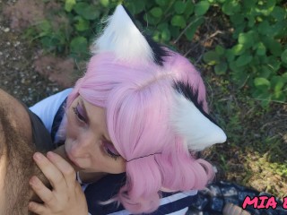 beautiful cute schoolgirl in a skirt and glasses_walks and gives a passionate_beautiful blowjob