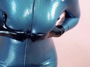 Preview 2 of Sexy MILF with big natural ass teasing in latex catsuit rubber fetish free porn video