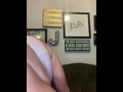 Pushing ice cube deep in fat ass