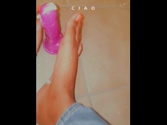 Sensual foot job on my dildo