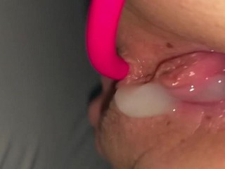 She Masturbates and Squeezes the Cum out of her Ass her Boyfriend Left her Deep in his Ass