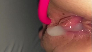 She masturbates and squeezes the cum out of her ass her boyfriend left her deep in his ass