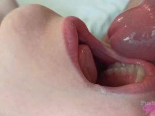 ASMR Blowjob Close-up. Huge Cock in her Mouth with Cum