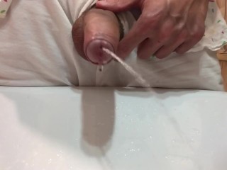 Young Gay Stud Twink Pissing in a Sink with a Hard Uncut Dick