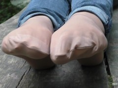 Jeans Feet In Nylon Socks In The Forest - Screenshot 10 of 16 - Smelling Nylon Feet