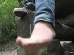 Jeans Feet In Nylon Socks In The Forest - Screenshot 13 of 16 - Nylon Socks
