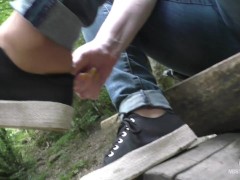 Jeans Feet In Nylon Socks In The Forest - Screenshot 15 of 16 - Smelling Nylon Feet