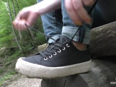 Jeans Feet In Nylon Socks In The Forest - Screenshot 16 of 16 - Foot Fetish