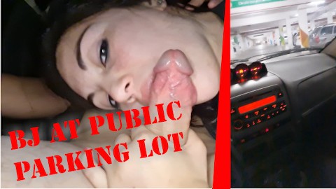 SLOPPY BLOWJOB AT A PUBLIC PARKING LOT - GAGGING - CUM IN MOUTH - DEEPTHROAT