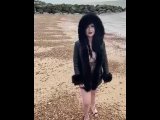 British babe Smoking and flashing on the beach 