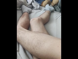 Very skinny blonde shows off his skinny body, legs and feet