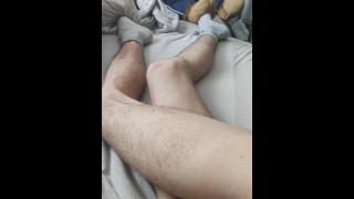 Very skinny blonde shows off his skinny body, legs and feet