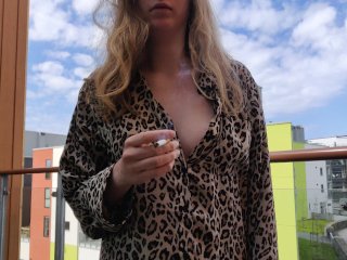 Smoking on the balcony in my leopard PJs