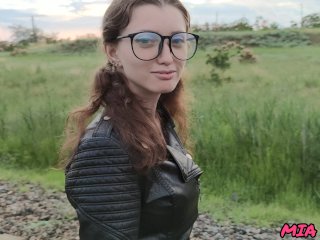 russian schoolgirl, butt, leather jacket, ponytails