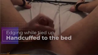Edging terwijl vastgebonden geboeid aan het bed