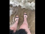 Having a dip in the sea with my Sandals on