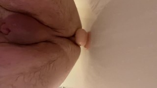 Solo anal action with 10” dildo