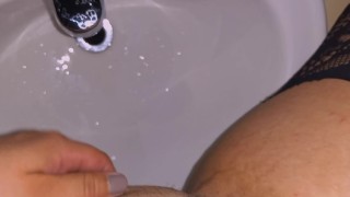 Naughty whore pissing in sink ASMR