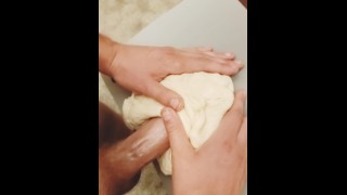 Big-Chested Straight Guy Fucks Pizza Dough Until He Cums
