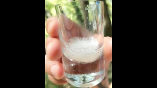 Spitting A Guy's Thick Cum Into A Glass And Then Drinking It Again After A Blowjob Outside