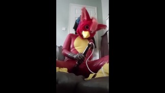 Rubbery Bird Teasing Self With Wand