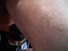 Black and white clothing with pantyhose and heels: rough deepthroat and huge load of cum