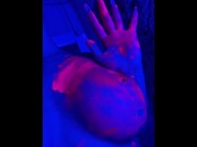 Preview 1 of babe in neon in paint plays with pussy