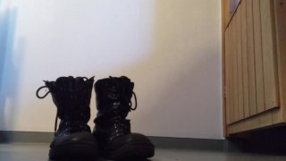 Soldier boy masturbates and cum on combat boots