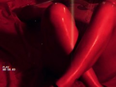 Busty Redhead Strip Teases Covered in Oil