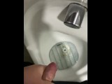 Having a risky wank in public toilets with cumshot