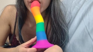 Wife in Stockings Cheated with Dildo but Fucked Hard and Got Orgasm