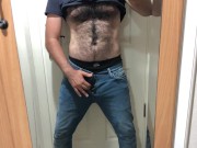 Preview 1 of Very hairy guy cock coming out of jeans