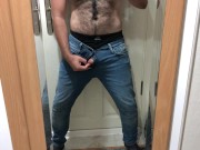 Preview 2 of Very hairy guy cock coming out of jeans
