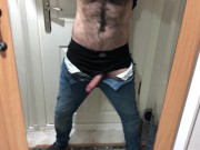 Preview 6 of Very hairy guy cock coming out of jeans