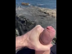 CAUGHT Public coast wank on rocks - Cornwall - beach shore while people walk by