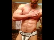 Preview 2 of Muscle stud posing and jerking big dick