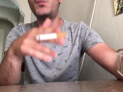 Preview 1 of Very hairy solo man cum on kitchen table while smoking and tea