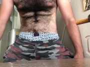 Preview 3 of Very hairy solo man cum on kitchen table while smoking and tea