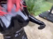 Preview 2 of Walking in Latex Catsuit with Fake Silicone Breasts