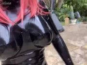 Preview 3 of Walking in Latex Catsuit with Fake Silicone Breasts