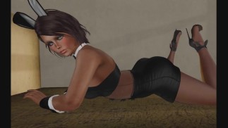 Милый зайчик катается в корсете и колготках