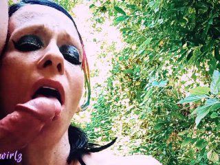 Hot Milf Sucking NeighborsDick Outside Until She Makes Him Cum in Her_Face.