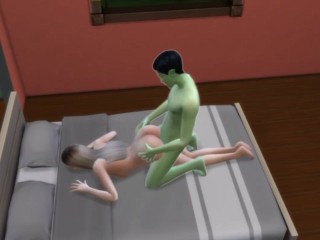 Гость с марса трахнул землянку пока она нежилась в кровати Sims4