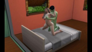 Девушка сделала минет инопланетному гостю а затем трахнула его зеленый член Sims4