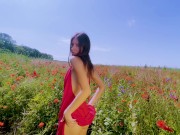 Preview 3 of Slim beauty pleases herself in a flower field